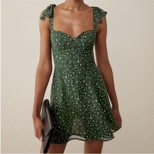 Reformation Niara Mini Dress Coriander Emerald Green Ditsy Floral 6